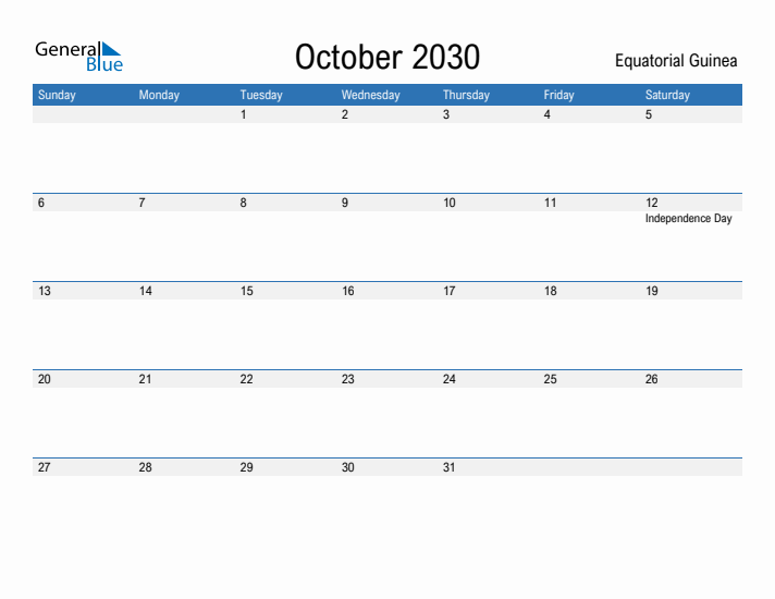 Fillable October 2030 Calendar