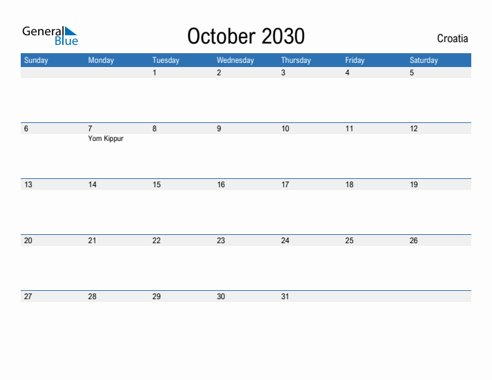 Fillable October 2030 Calendar