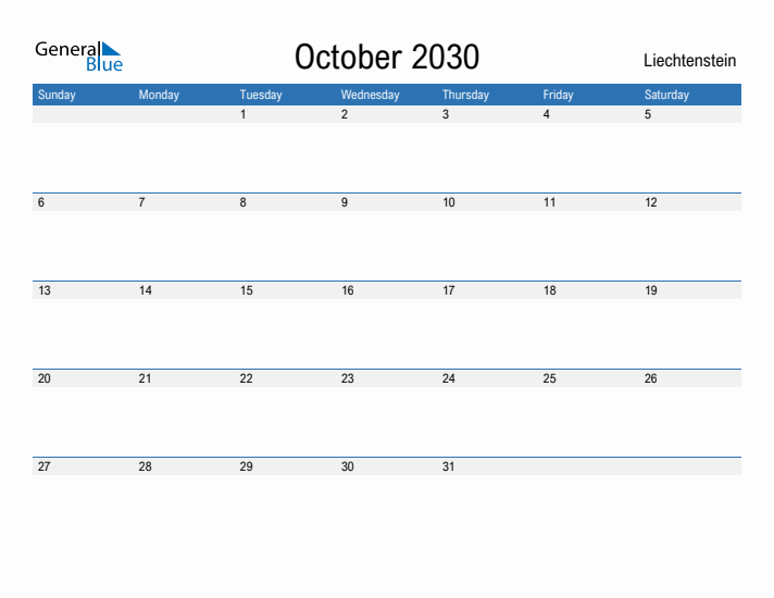 Fillable October 2030 Calendar