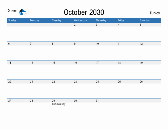 Fillable October 2030 Calendar