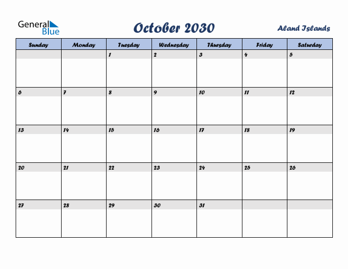 October 2030 Calendar with Holidays in Aland Islands