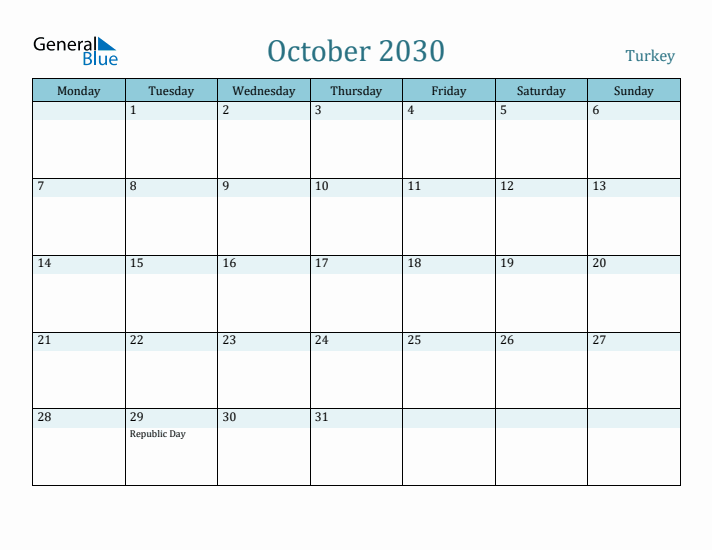 October 2030 Calendar with Holidays