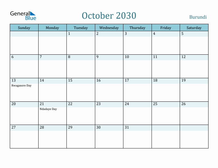 October 2030 Calendar with Holidays