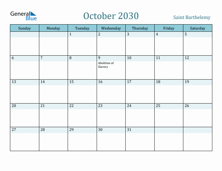 October 2030 Calendar with Holidays