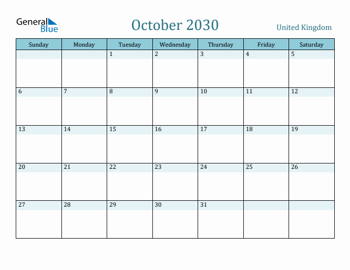 October 2030 Calendar with Holidays