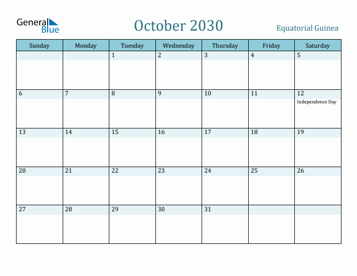 October 2030 Calendar with Holidays