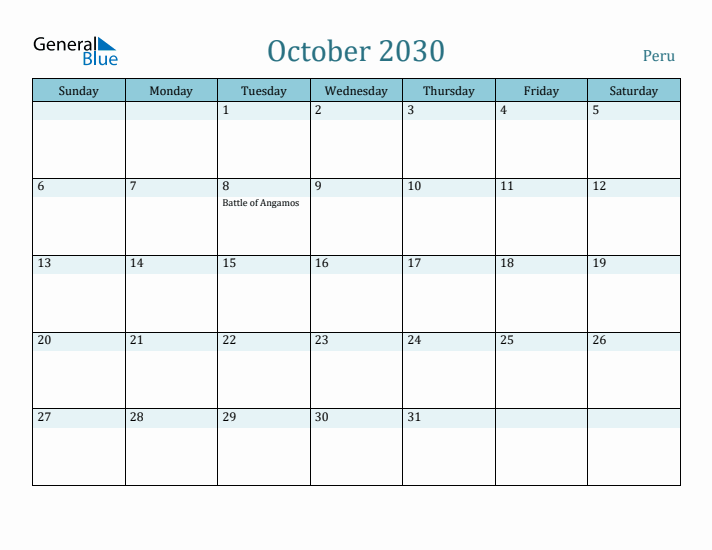 October 2030 Calendar with Holidays