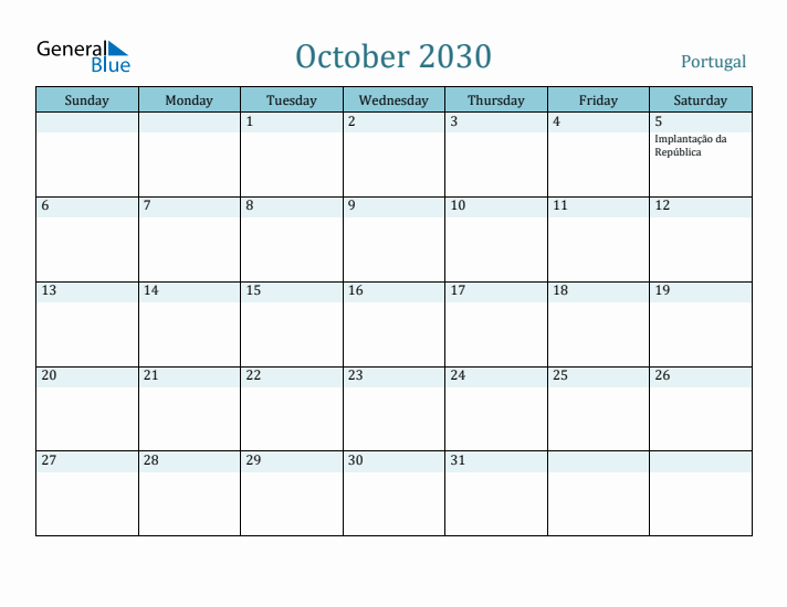 October 2030 Calendar with Holidays