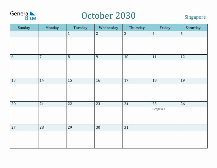 October 2030 Calendar with Holidays