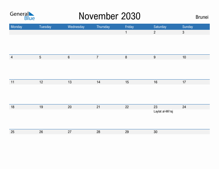 Fillable November 2030 Calendar