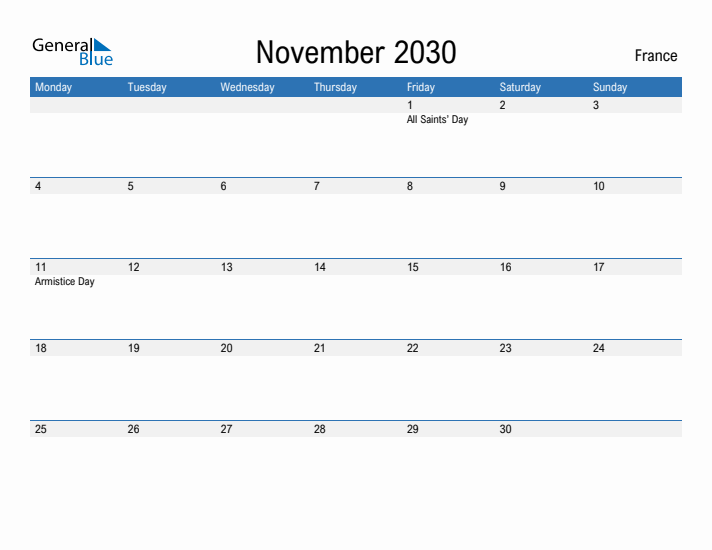 Fillable November 2030 Calendar