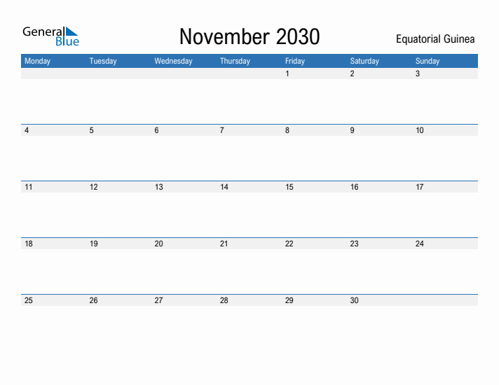 Fillable November 2030 Calendar