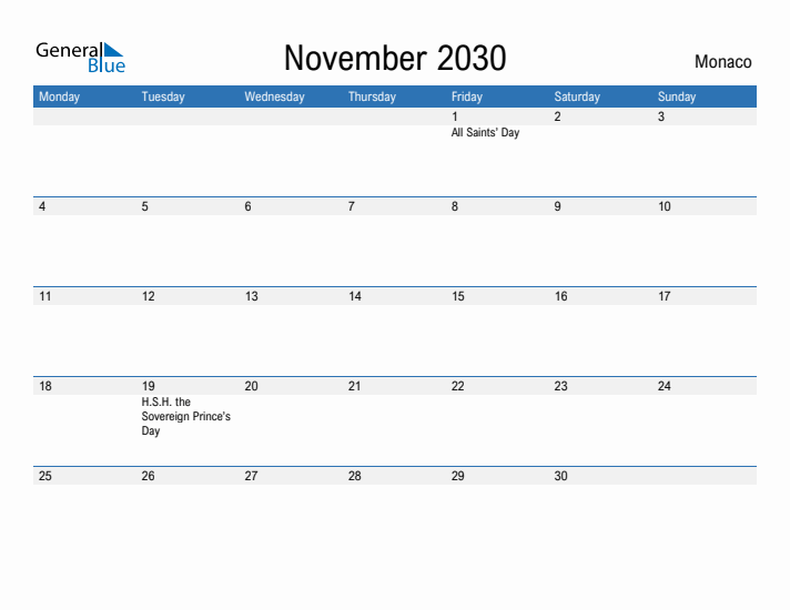 Fillable November 2030 Calendar