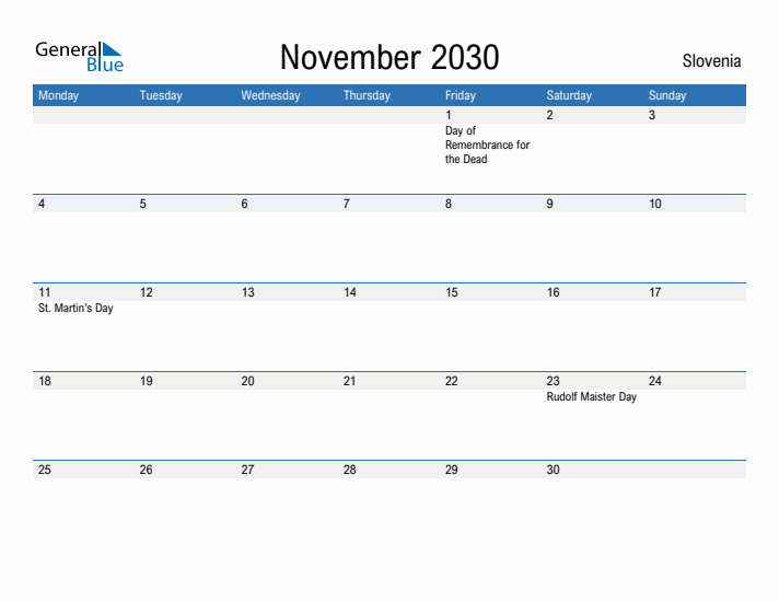 Fillable November 2030 Calendar