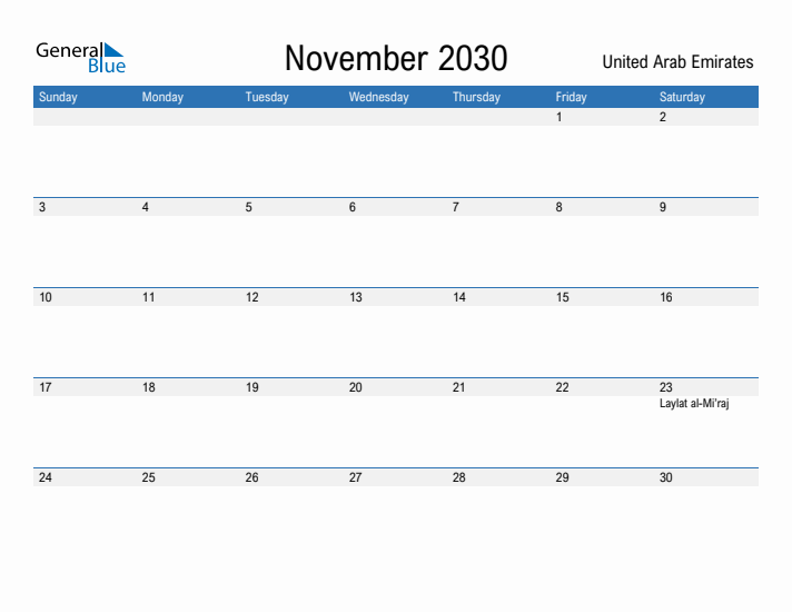 Fillable November 2030 Calendar