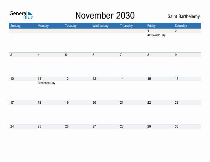 Fillable November 2030 Calendar