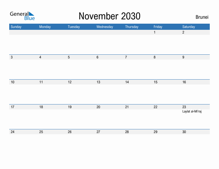 Fillable November 2030 Calendar