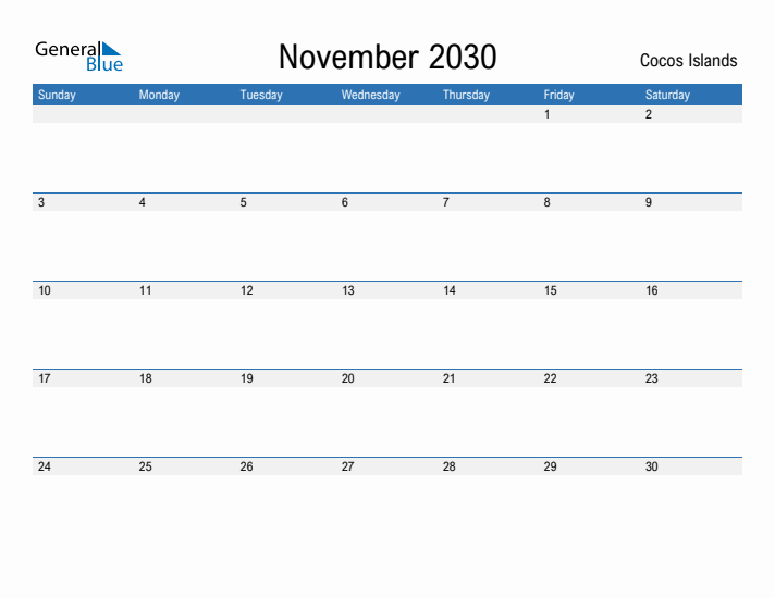 Fillable November 2030 Calendar