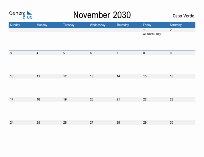 Fillable November 2030 Calendar