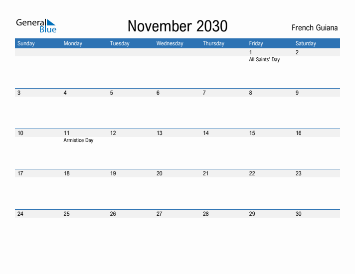 Fillable November 2030 Calendar