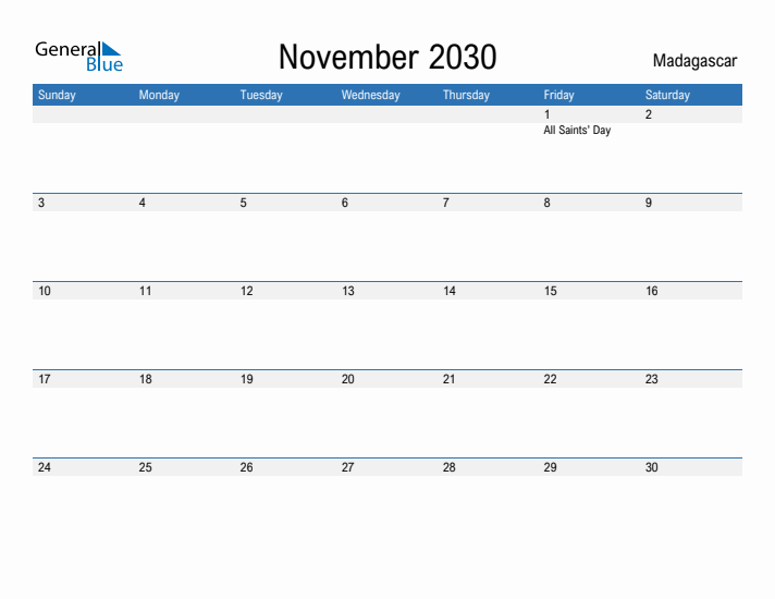 Fillable November 2030 Calendar