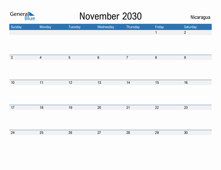 Fillable November 2030 Calendar