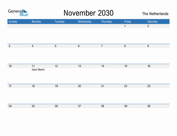 Fillable November 2030 Calendar