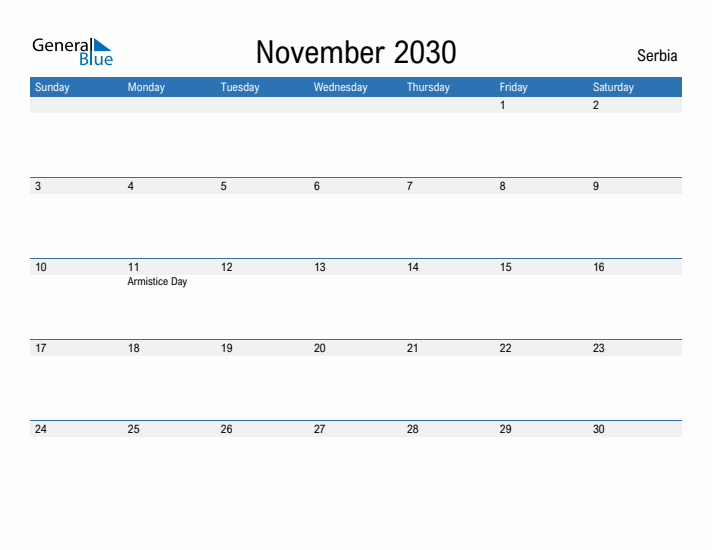 Fillable November 2030 Calendar