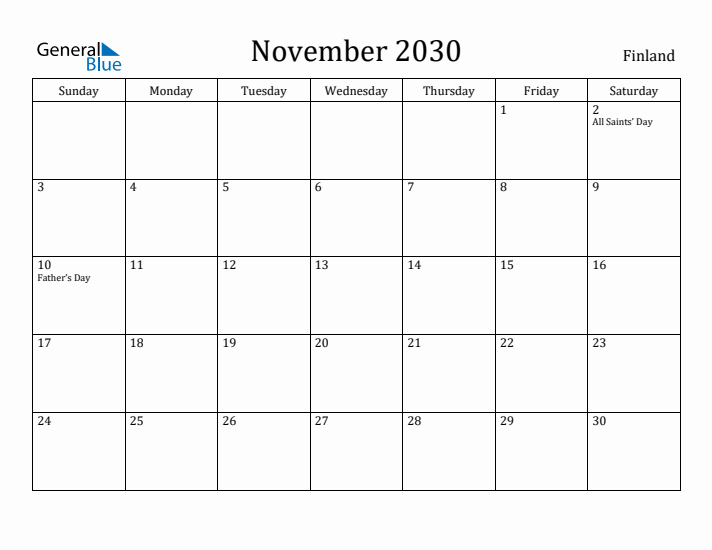 November 2030 Calendar Finland