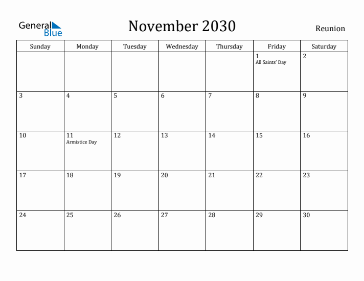 November 2030 Calendar Reunion