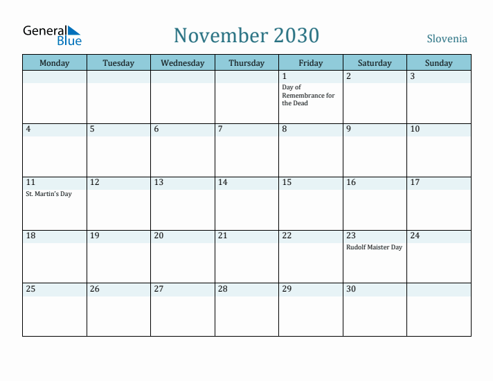 November 2030 Calendar with Holidays