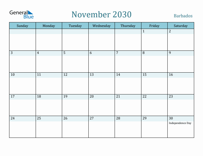 November 2030 Calendar with Holidays