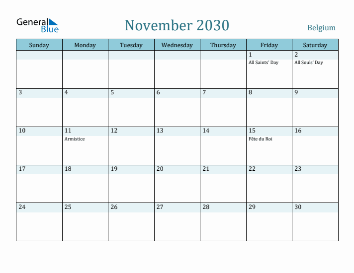 November 2030 Calendar with Holidays