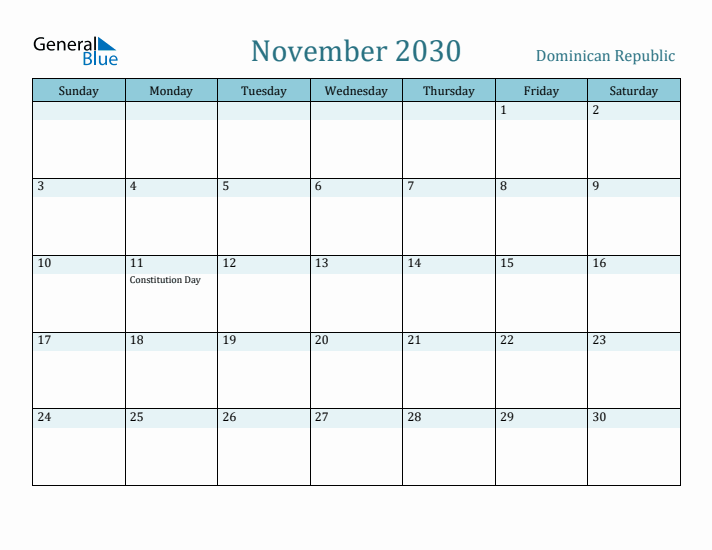 November 2030 Calendar with Holidays