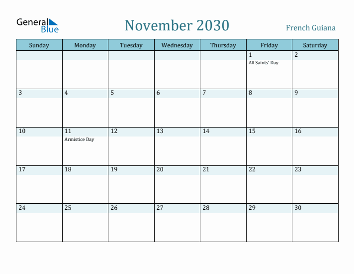 November 2030 Calendar with Holidays