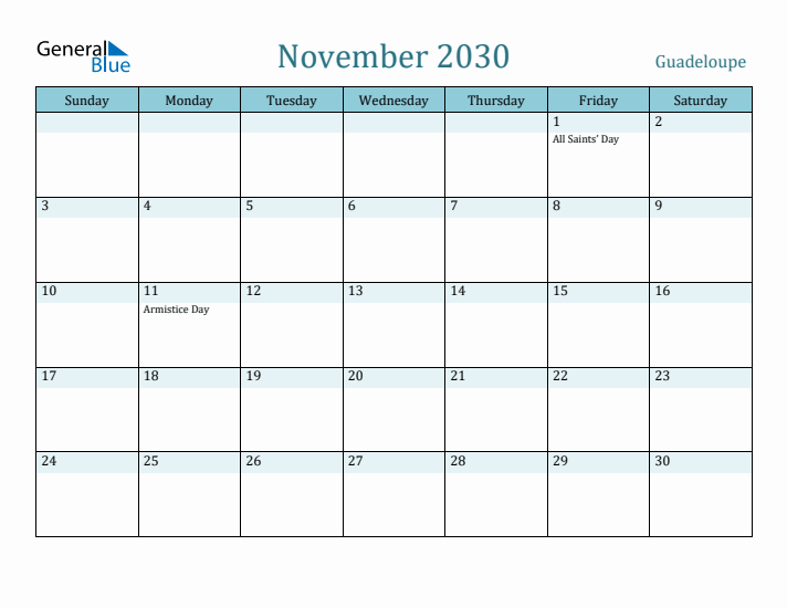 November 2030 Calendar with Holidays