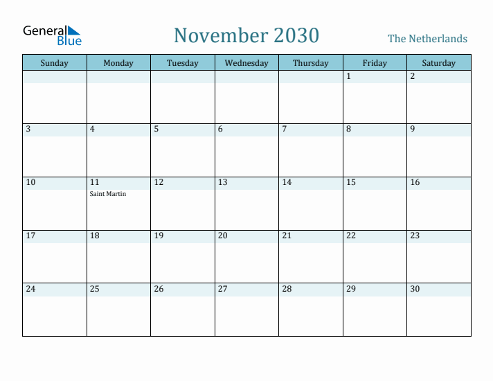 November 2030 Calendar with Holidays