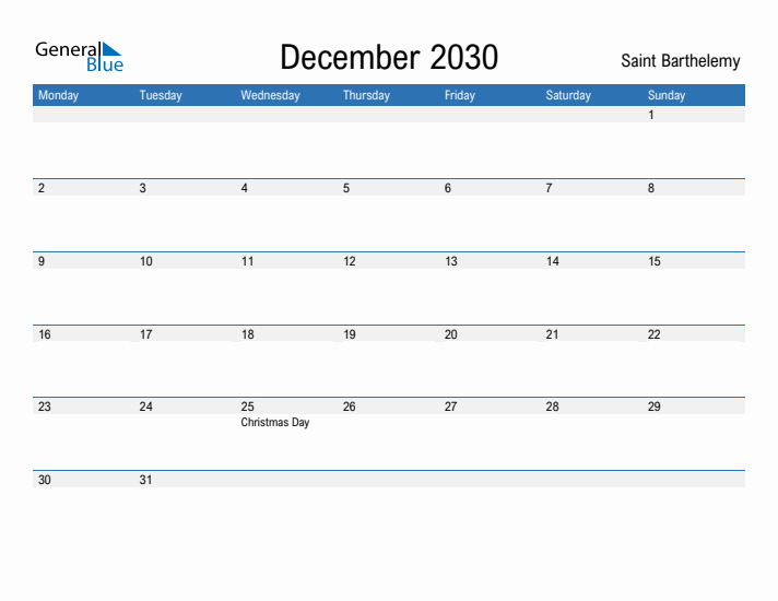 Fillable December 2030 Calendar