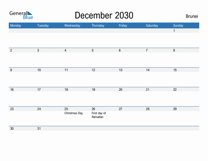 Fillable December 2030 Calendar