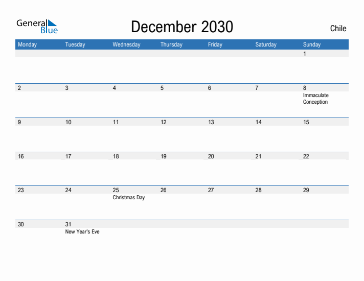 Fillable December 2030 Calendar