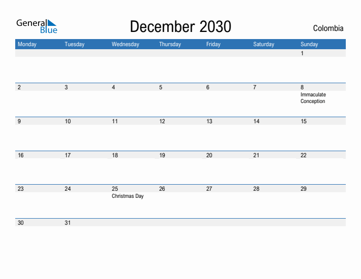 Fillable December 2030 Calendar