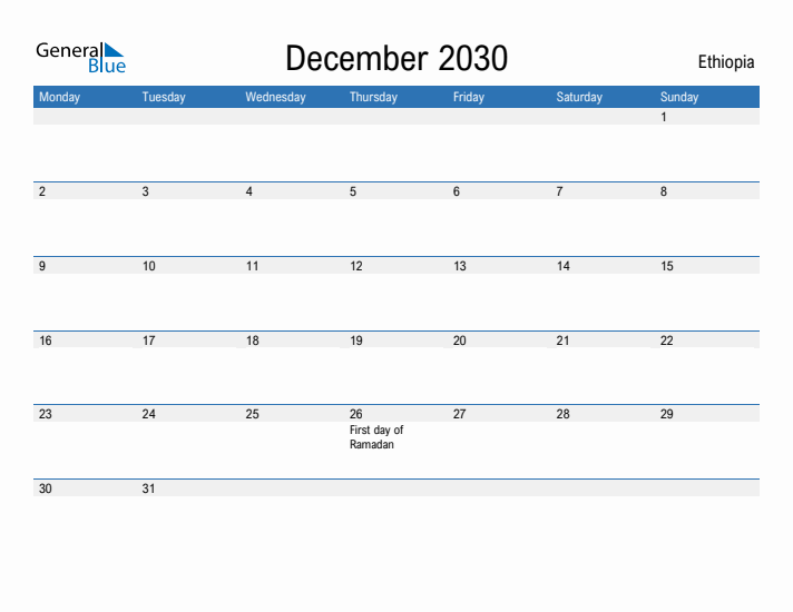 Fillable December 2030 Calendar