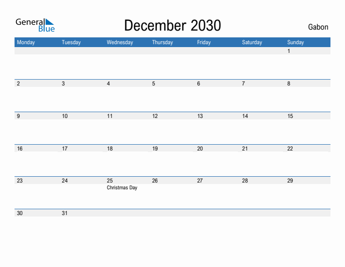 Fillable December 2030 Calendar