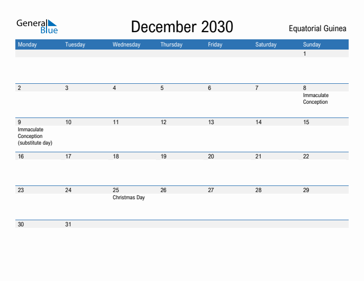 Fillable December 2030 Calendar