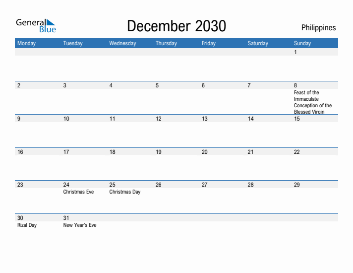 Fillable December 2030 Calendar