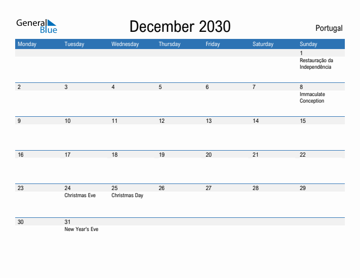 Fillable December 2030 Calendar