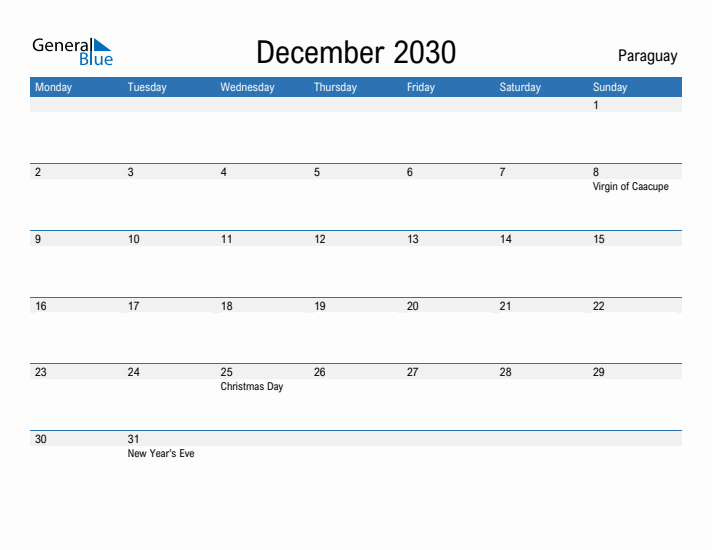 Fillable December 2030 Calendar