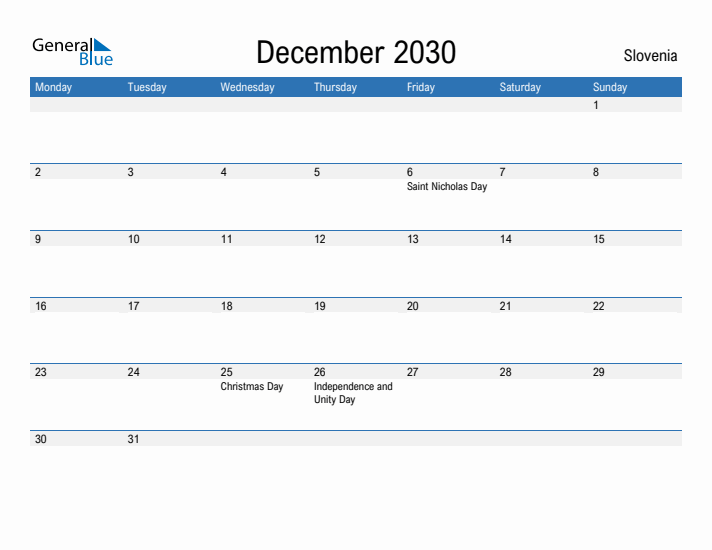 Fillable December 2030 Calendar