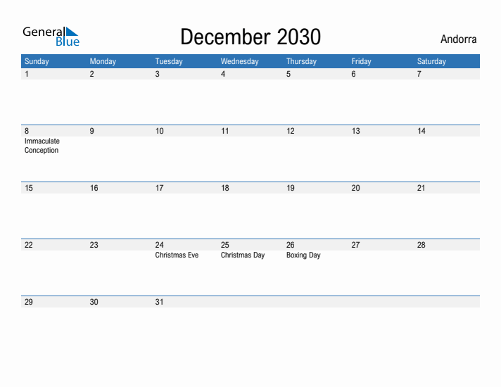 Fillable December 2030 Calendar