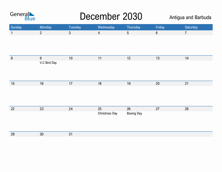 Fillable December 2030 Calendar